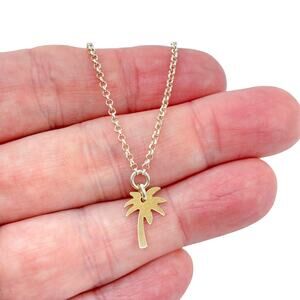 Estate Italy Sterling Silver 925 Gold-Tone Palm Tree Charm Anklet 9"-10"